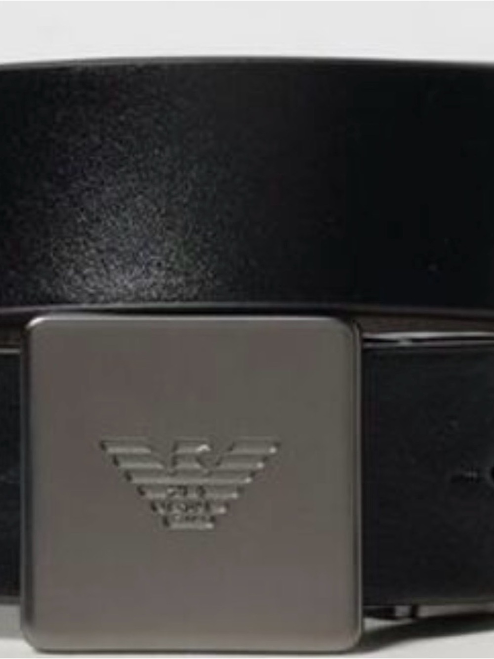 Emporio Armani Black Leather Belt with Gunmetal Logo Buckle